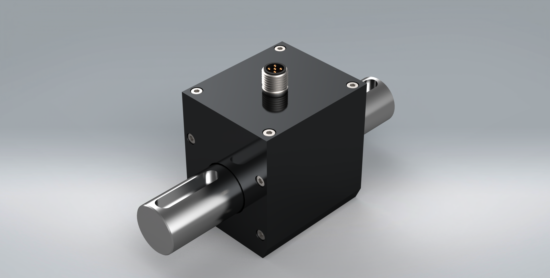 A 3d model of a black box with a metal rod attached to it.