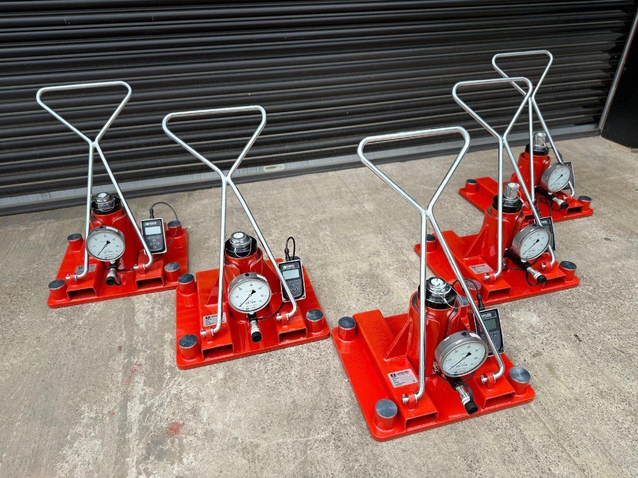 Top view of five red jacks from Lloyds Beal used for their aviation clients