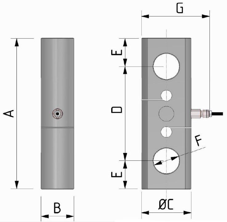 Outline dimensions for the T20 tension link load cell in millimetres.