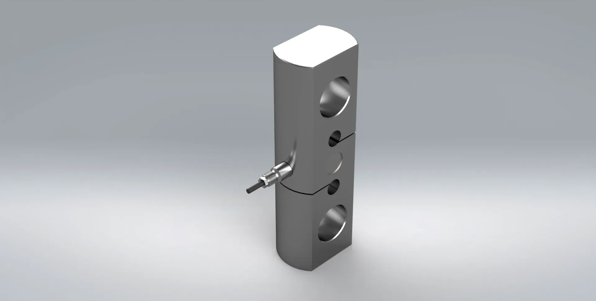 Design of the T20 standard tension link load cell. Laser welded stainless steel assembly on a plain grey background.
