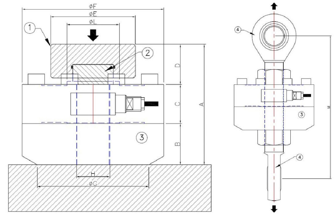 Accessories and application diagram for the TC4 pancake load cell.