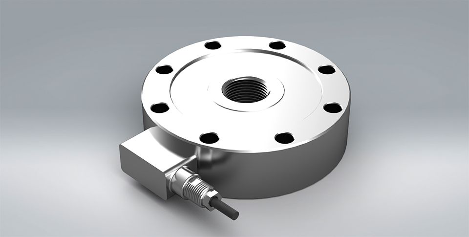 A close up design of the TC4 bi-directional pancake load cell for tension and compression measurement from stainless steel.