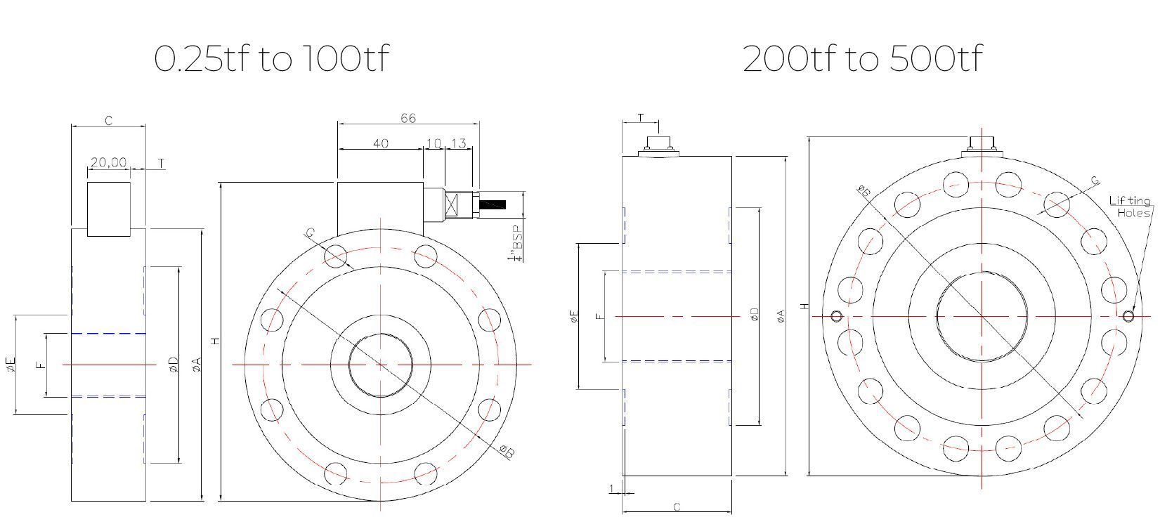 Outline dimensions for the TC4 bi-directional pancake load cell.