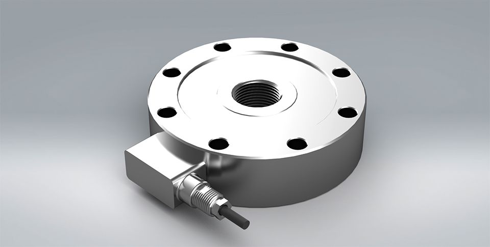 A close up of the TC4 stainless steel bi-directional pancake load cell for tension and compression measurement.