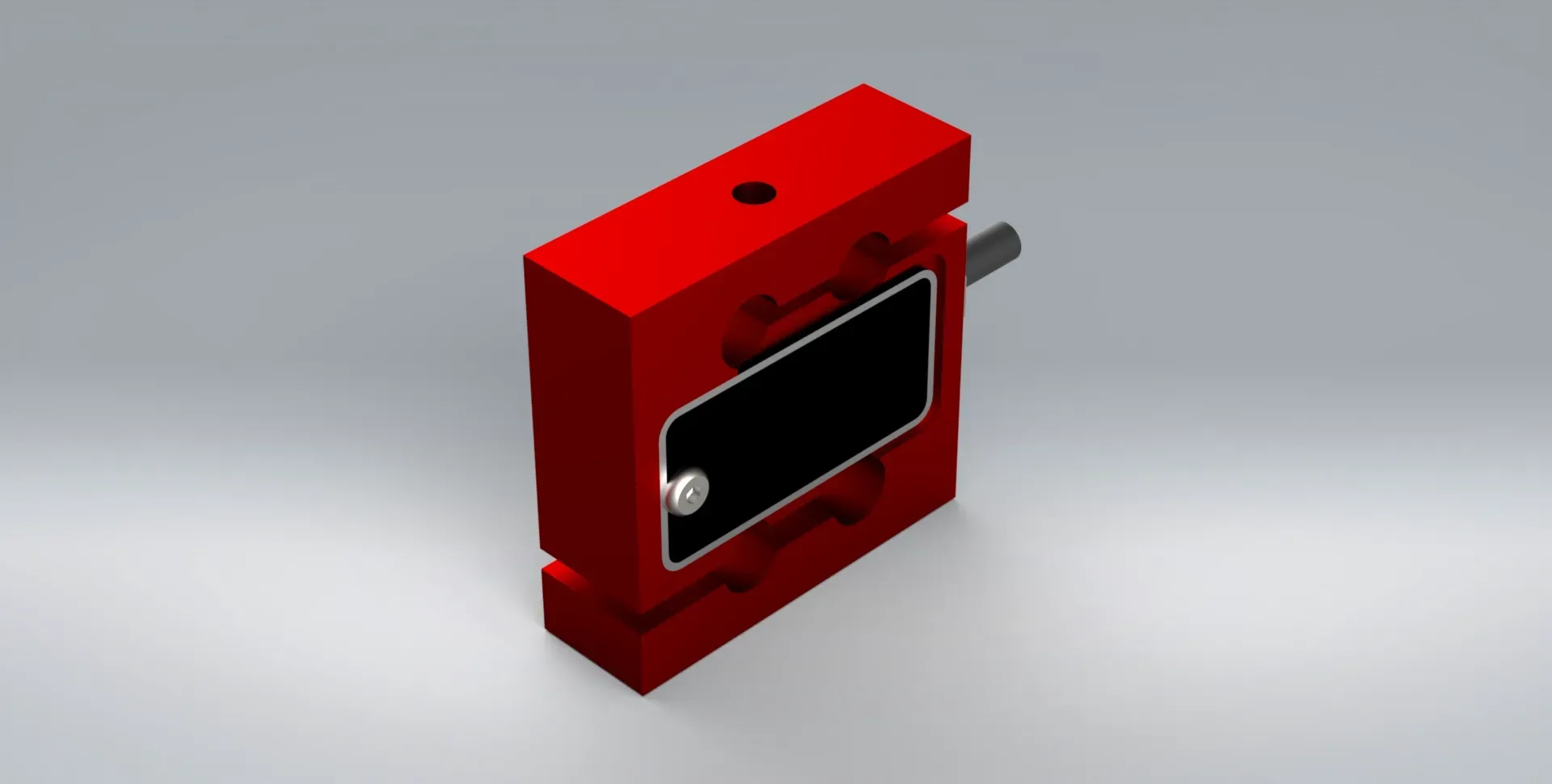 Red 3D model of the TCA low profile bi-directional S-Type Load Cell on a light grey background.