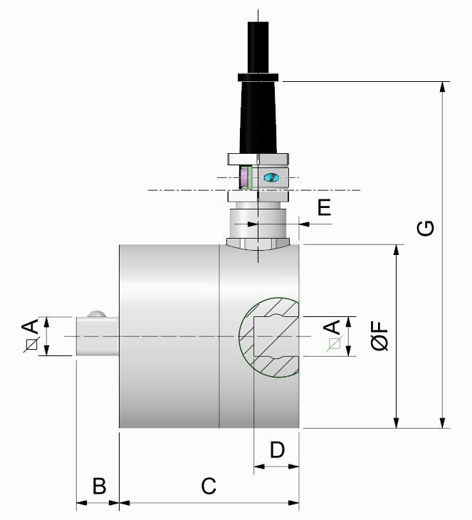 Outline dimensions for the TRS compact static torque transducer.