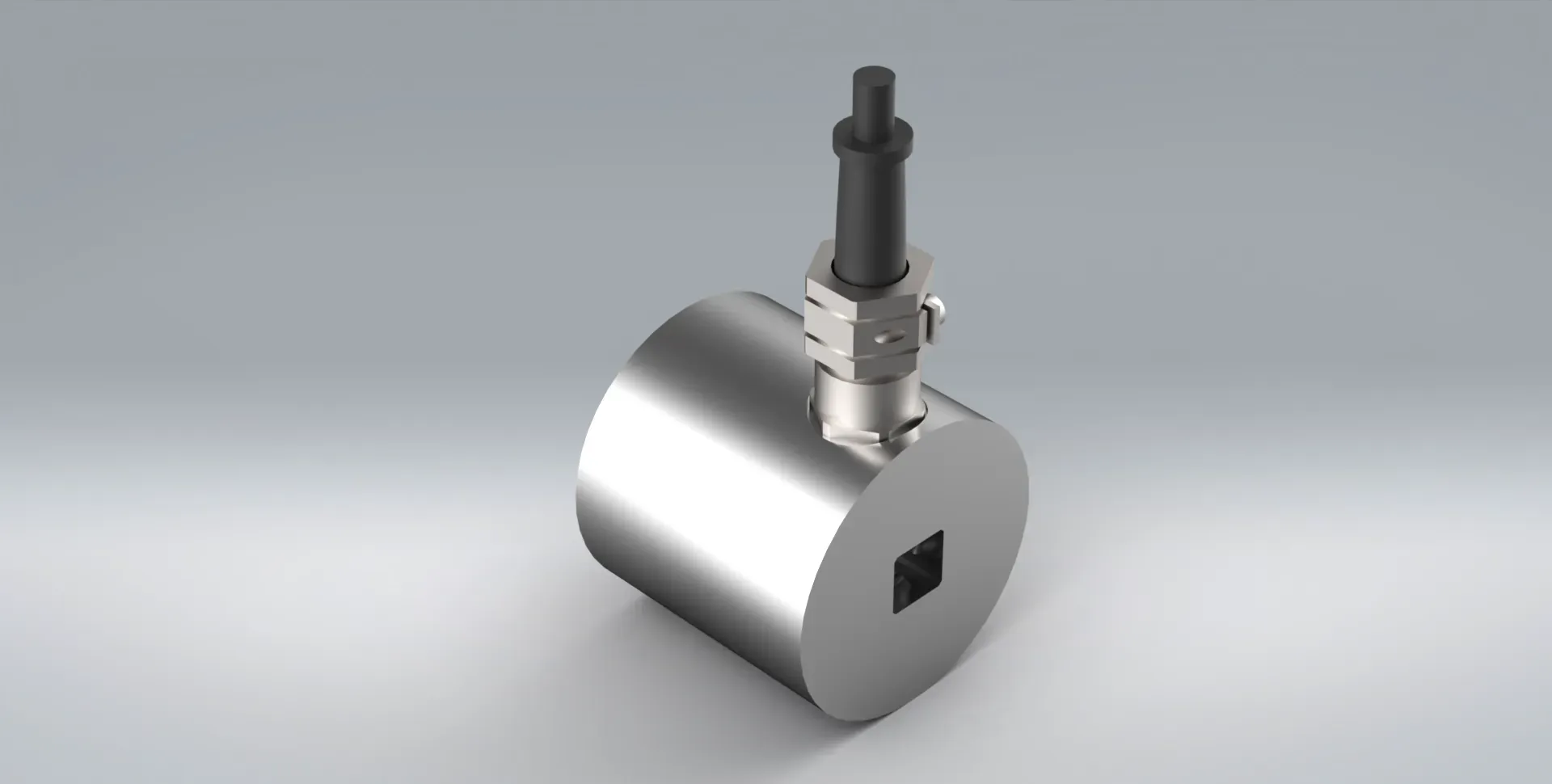 TRS torque transducer made from stainless steel on a grey background