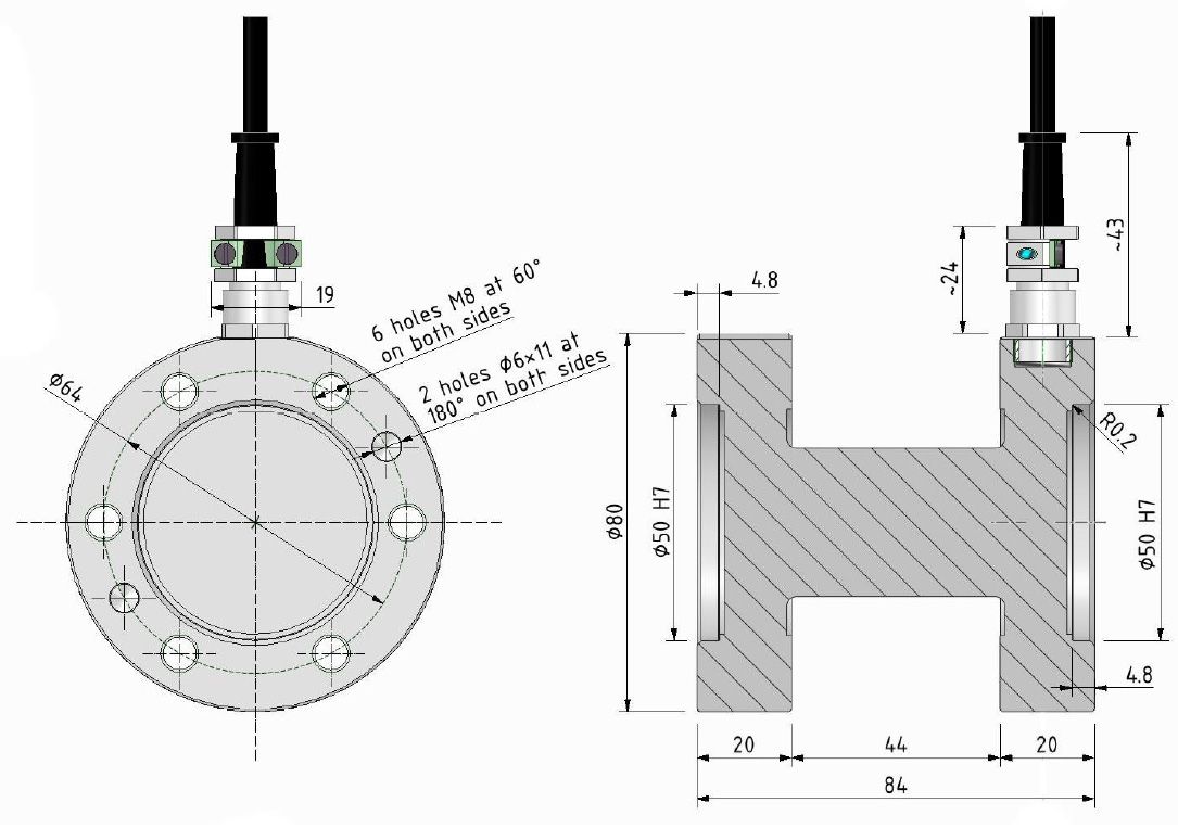 Outline dimensions for 50Nm and 100Nm TRX torque transducers.