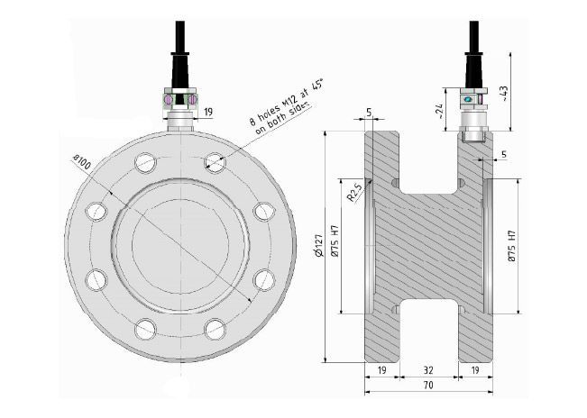 Outline dimensions for 200Nm, 500Nm, 1000Nm and 2000Nm TRX torque transducer.