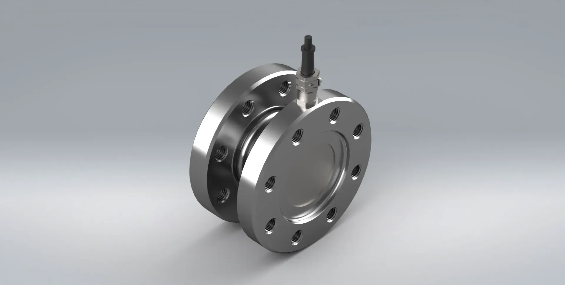 TRX torque transducer with a flange design on a grey background