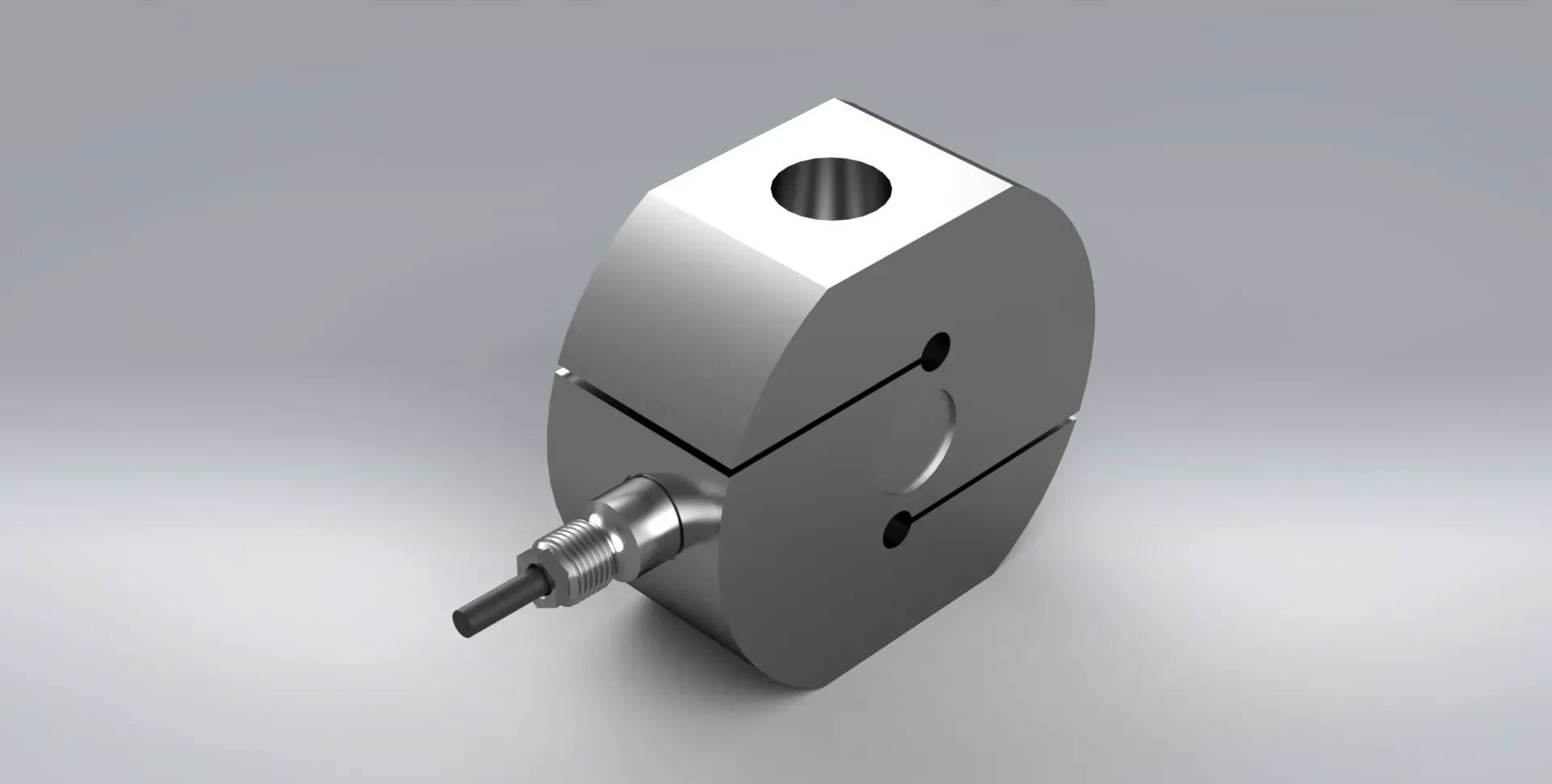 A 3d model of a TS stainless steel S-Type load cell, used for compression or tension measurement in static or dynamic testing