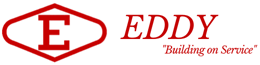 Logo for Eddy, featuring a red diamond with the letter E and text