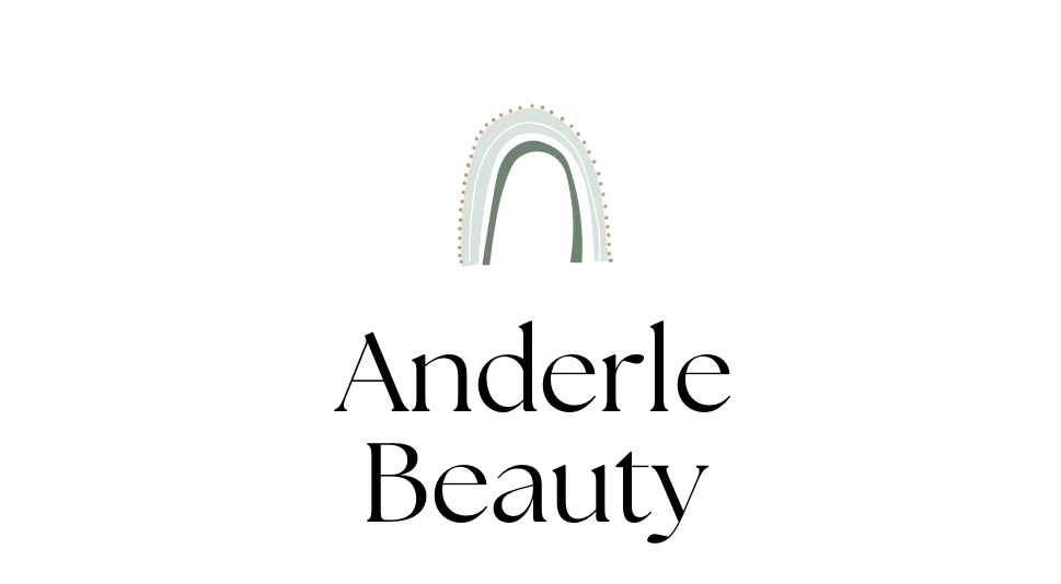 Ein Logo für Anderle Beauty mit einem Regenbogen in der Mitte.