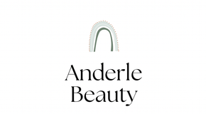 Ein Logo für Anderle Beauty mit einem Regenbogen in der Mitte.