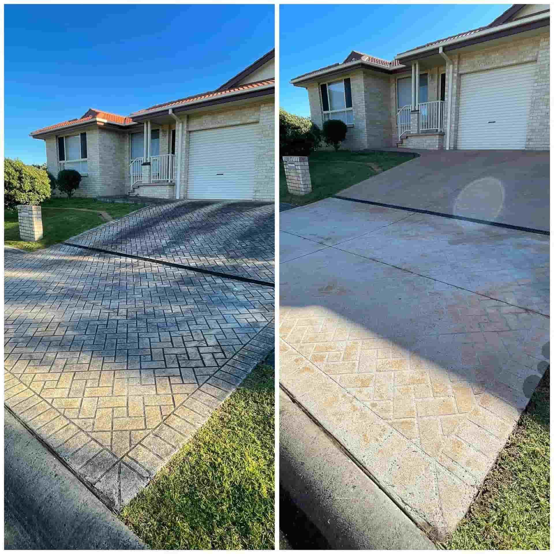A Split-screen Comparison Showing a Brick Driveway — South Coast Pressure Washer in Warilla, NSW