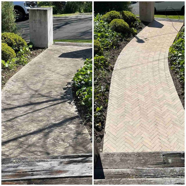 A Split-screen View Showing a Weathered Concrete Walkway — South Coast Pressure Washer in Warilla, NSW
