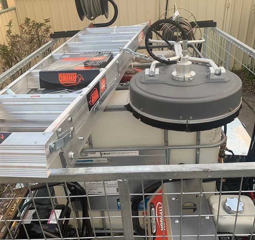 A Pressure Washing Rig Featuring a Ladder, Hose Reel, Surface Cleaner — South Coast Pressure Washer in Warilla, NSW