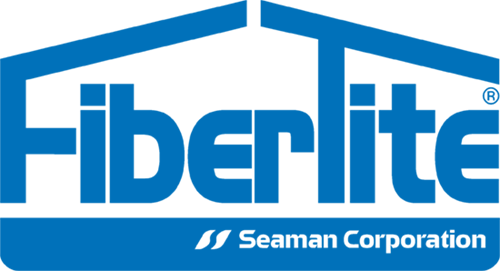 A blue and white logo for fiberlite seaman corporation