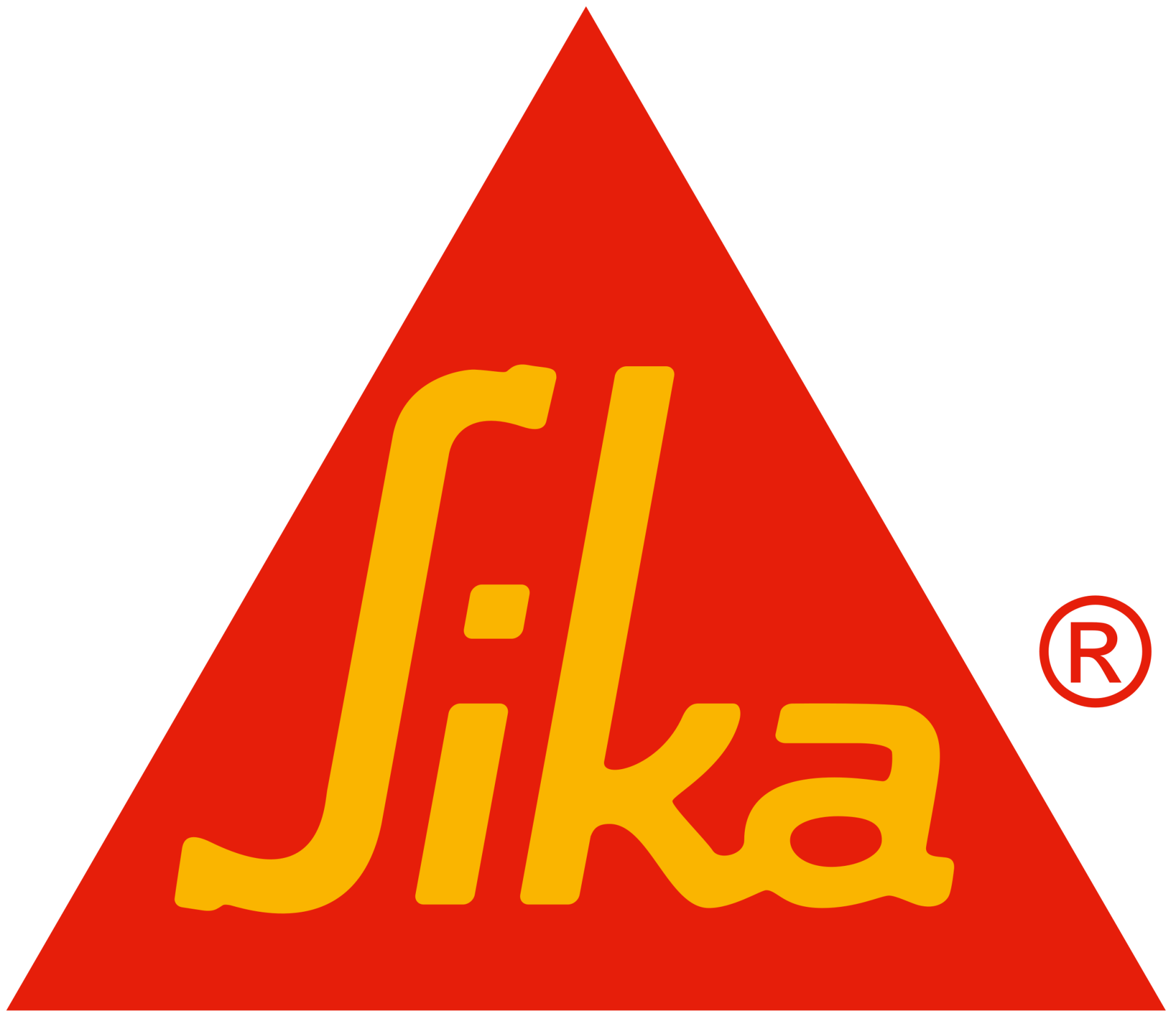 A red and yellow sika logo on a white background