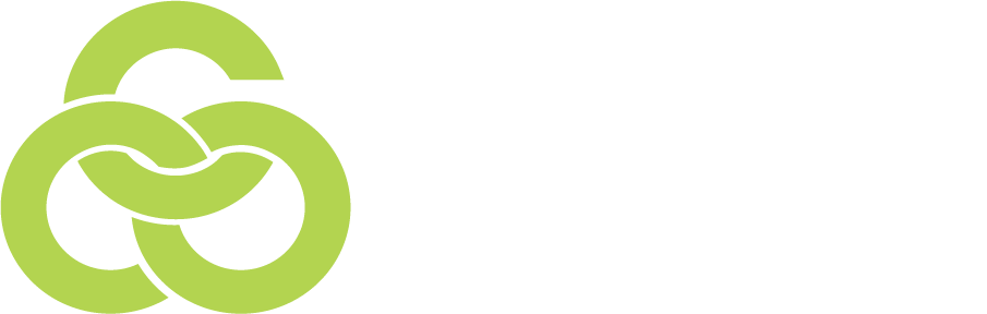 A green and white logo on a white background.