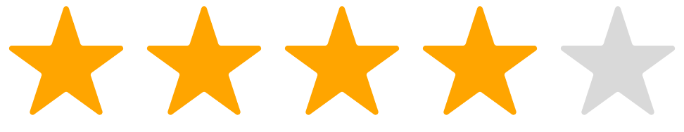 Quatro estrelas douradas e uma estrela cinza, indicando uma classificação.