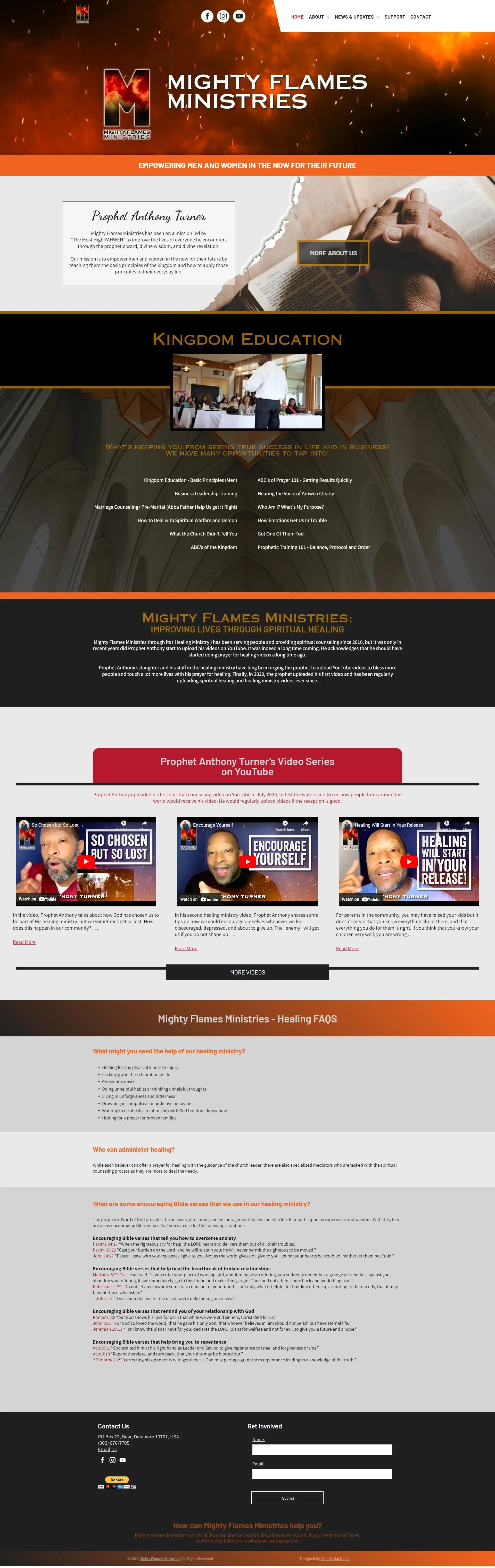 A screenshot of a Church Website with YouTube thumbnail