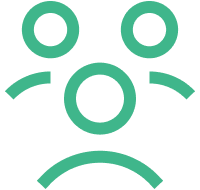 Green abstract face with surprised expression and open arms.