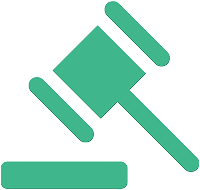 Green gavel on a stand, representing legal proceedings or auctions.