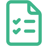 Green document with two checkmarks and two lines.