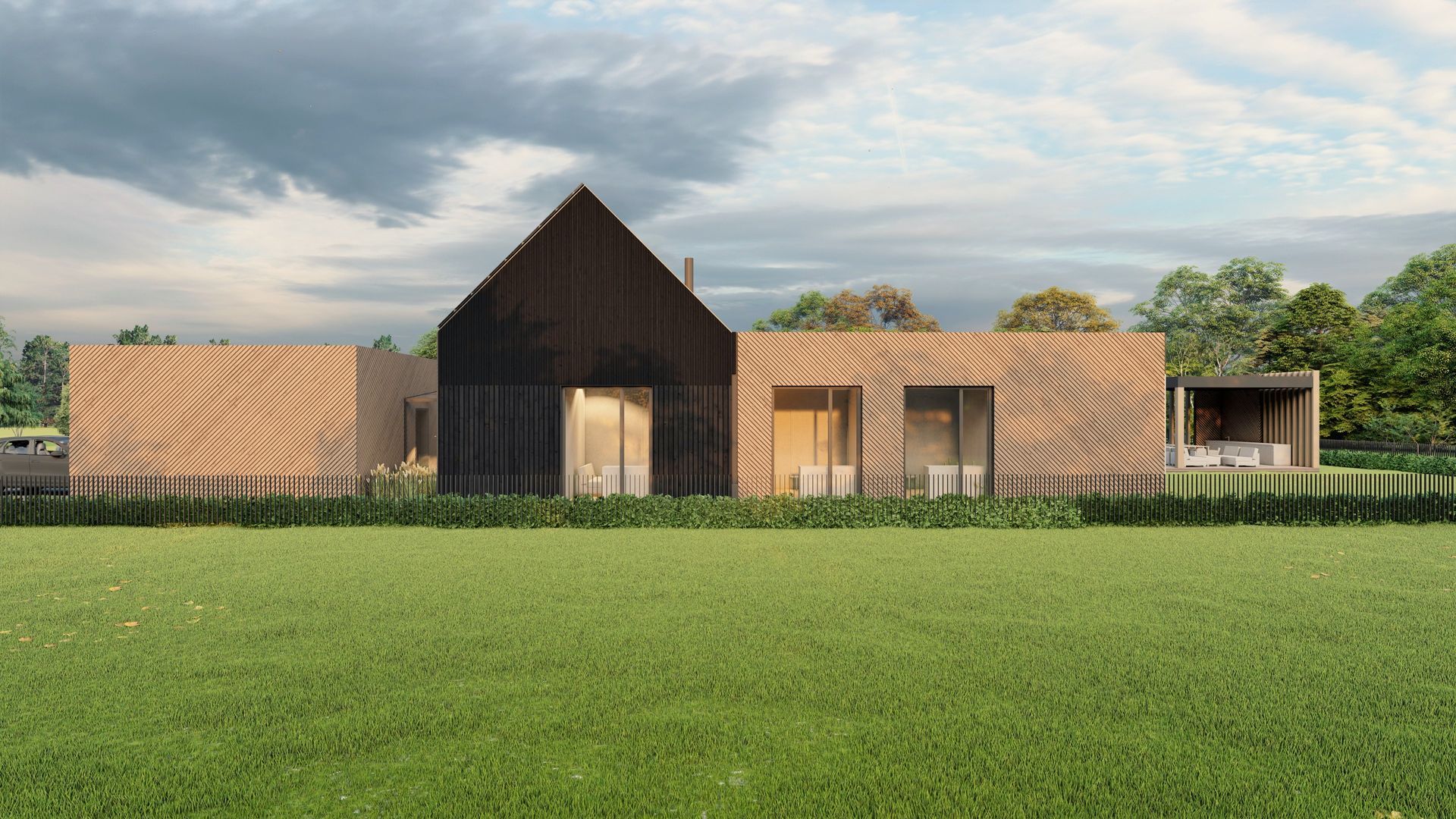 Menininko įsivaizdavimas apie namą su juodu stogu