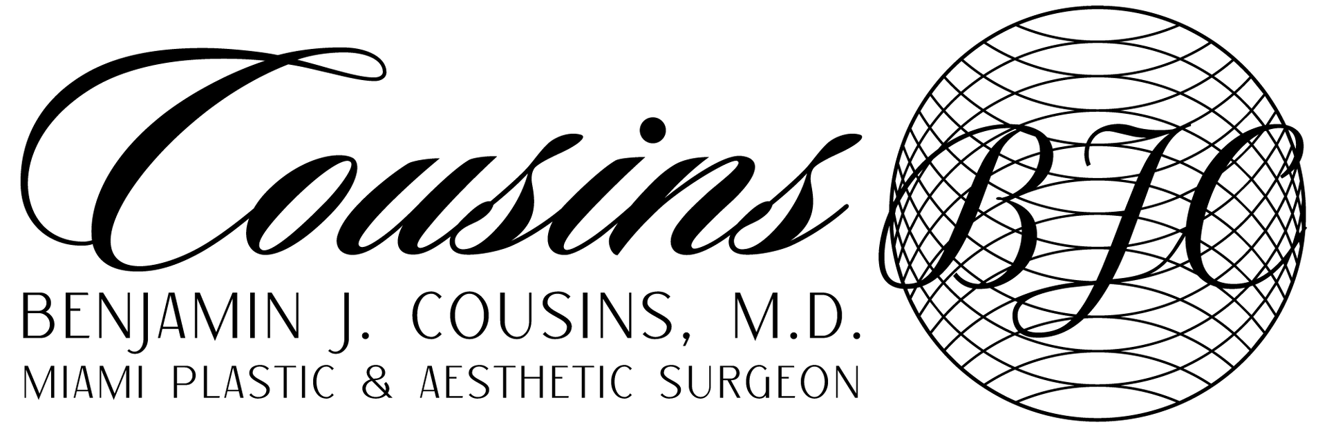 Cosins BJC, Benjamin J. Cousins M.D., Miami plastic and aesthetic surgeon logo with globe graphic