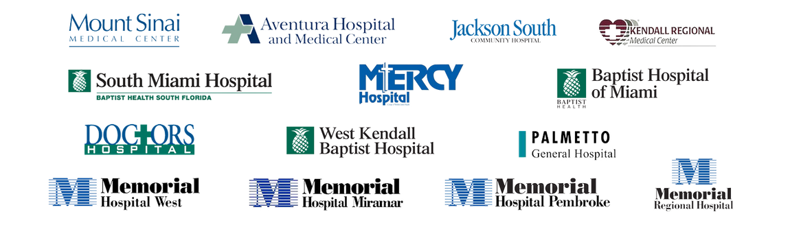 Logos of multiple hospitals and healthcare organizations on a white background
