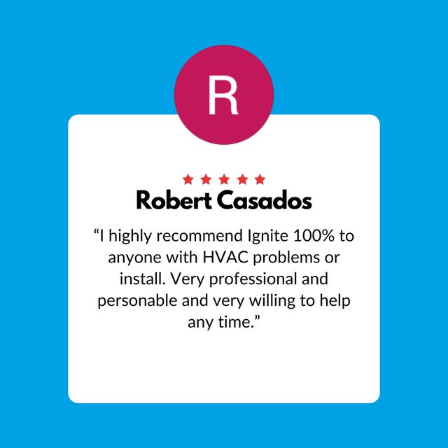 Review card for Robert Casados with five stars and a recommendation quote on a blue background