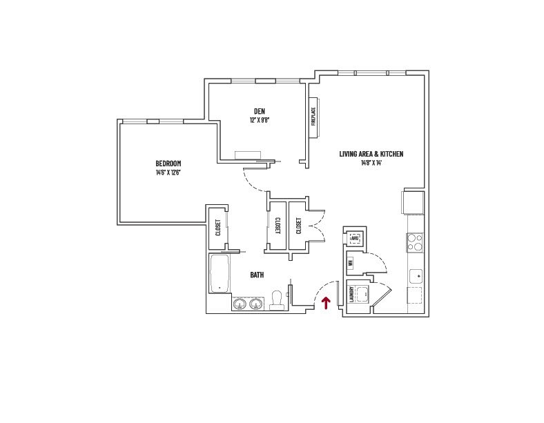 10 FRONT STREET- 1 BED + 1 BATH  |  UNIT STYLE 1D3 = 960 SQ FT ±