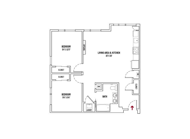 10 FRONT STREET- 2 BED + 1 BATH  |  UNIT STYLE 2A = 960 SQ FT ±