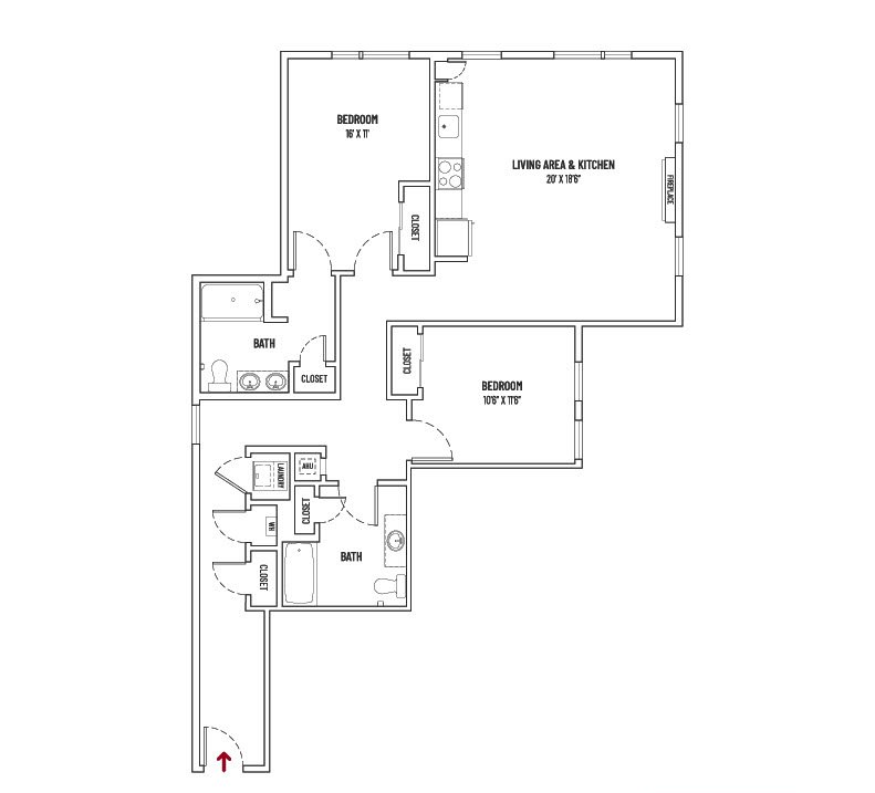 10 FRONT STREET- 2 BED + 2 BATH  |  UNIT STYLE 2B = 1,264 SQ FT ±