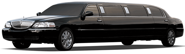 A black limousine parked on a white background.