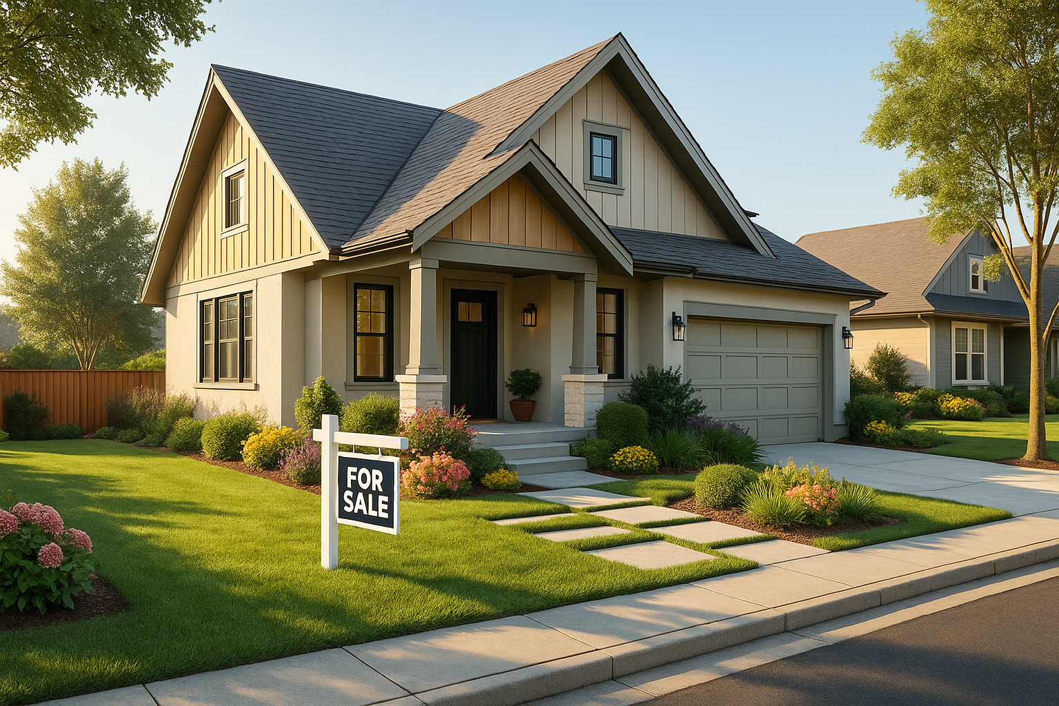 Beautiful single-family home for sale with landscaped front yard in Ontario.