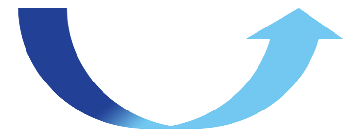 Blue curved arrow pointing upwards.