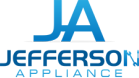 The logo for ja jefferson appliance is blue and white.
