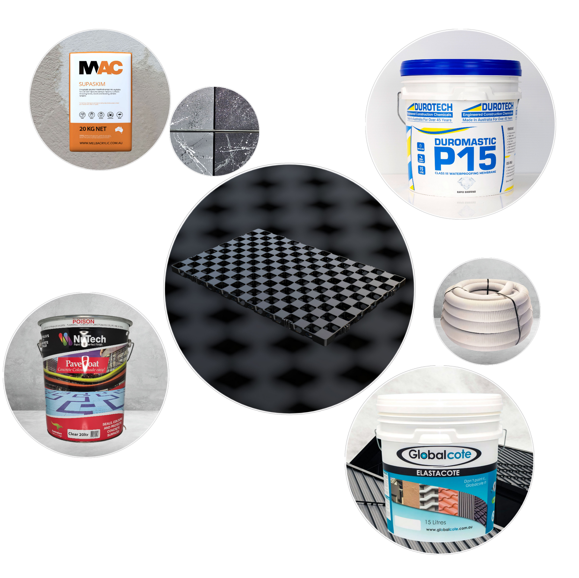 a collection of waterproofing and industrial supplies