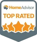 A home advisor top rated badge with four stars.