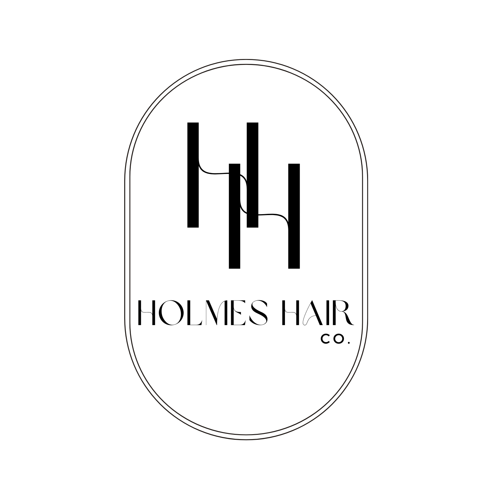 A black and white logo for a hair salon called holmes hair co.