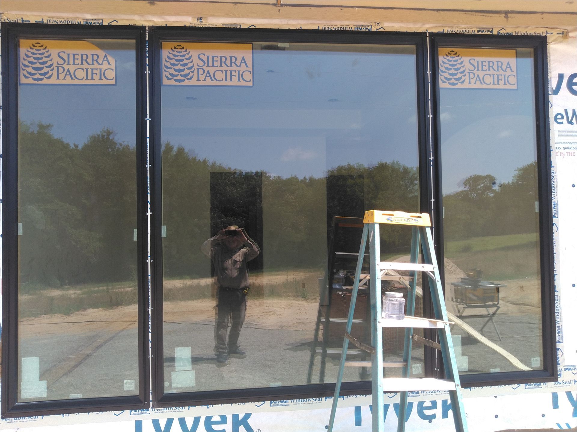 A window with sierra pacific written on it