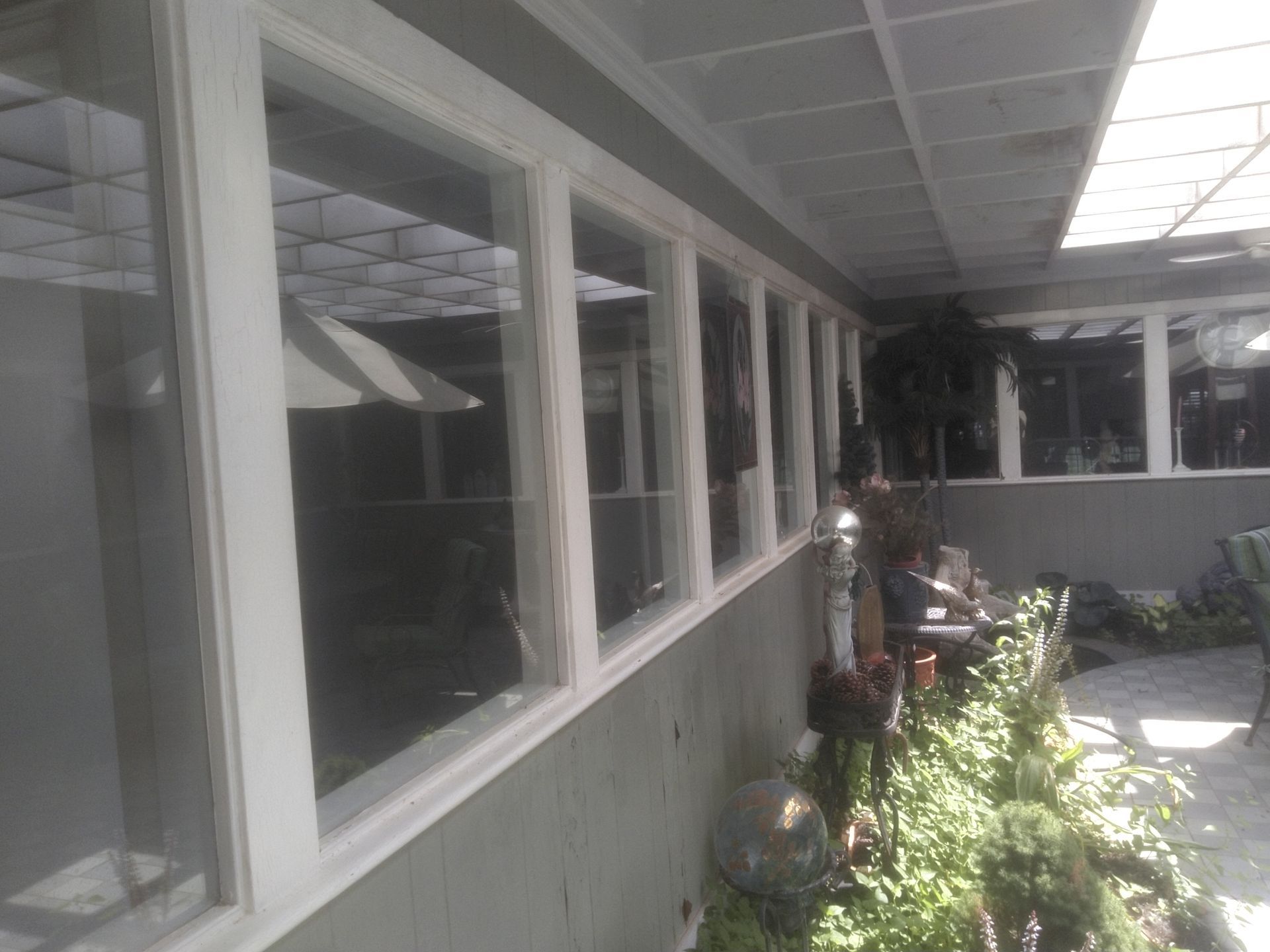 A row of windows on the side of a building