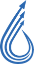 A blue and white logo with three arrows pointing up