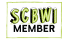 SCBWI Member badge, green and black text with a green border.
