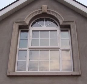 A large window on the side of a building
