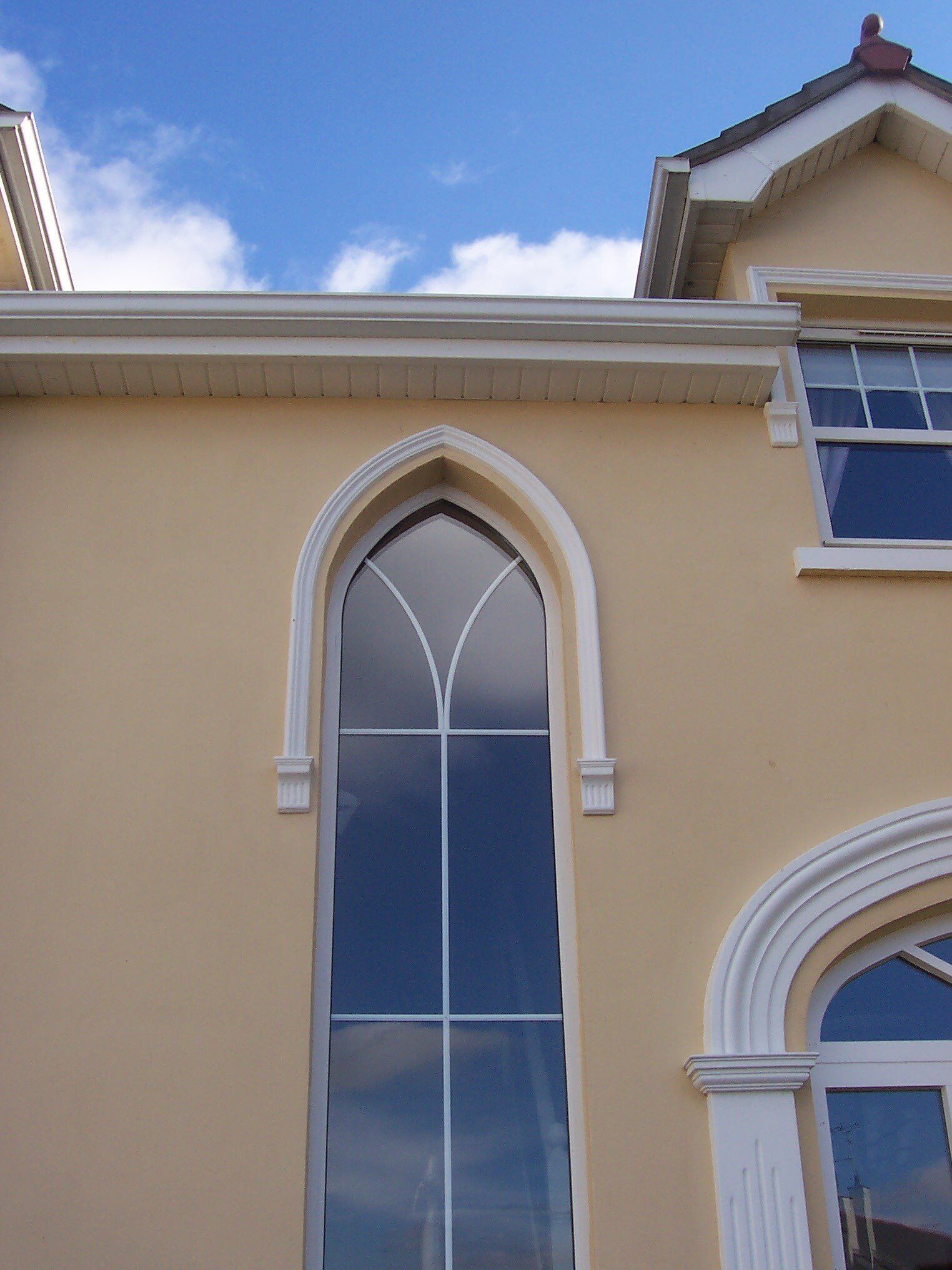 A large window on the side of a building