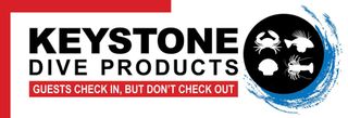 Keystone Dive Products logo with sea creatures and a tagline: Guests check in, but don't check out.